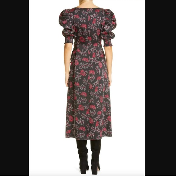 CINQ A SEPT Black Raspberry Floral puff sleeve Daisy Kacy Dress - Picture 4 of 9